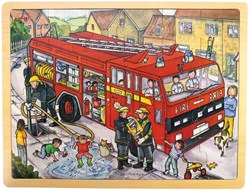 BigJigs houten puzzel brandweer - 24 stukjes educatief speelgoed