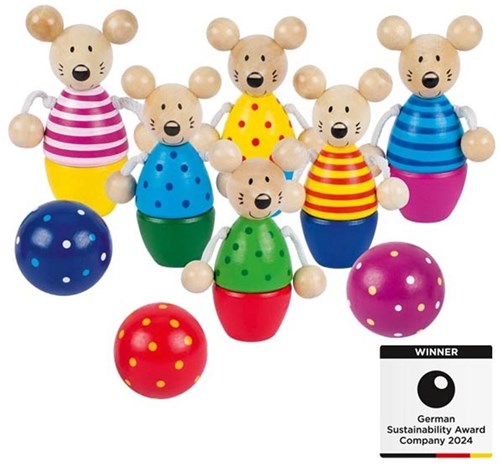 Goki houten kegelspel muizen - kleurrijk bowlingspel voor kinderen