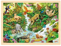 Goki houten puzzel - jungle dieren legpuzzel 96 stukjes FSC hout