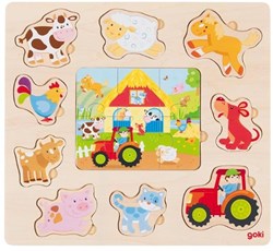 Goki houten puzzel boerderijdieren - educatief speelgoed voor kinderen