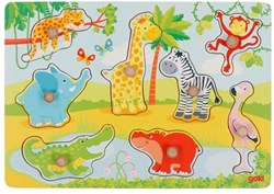 Goki houten puzzel - babydieren - kleurrijk speelgoed voor kinderen