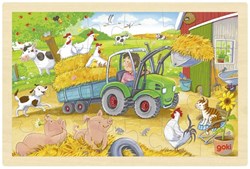 Goki houten legpuzzel tractor - boerderij puzzel 24 stukjes