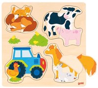Goki houten puzzel boerderijdieren - educatief speelgoed 12 stukjes-2