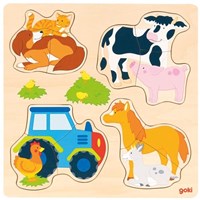 Goki houten puzzel boerderijdieren - educatief speelgoed 12 stukjes