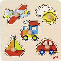 Goki houten voertuigen puzzel - educatief speelgoed 5 stukjes