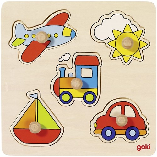 Goki houten voertuigen puzzel - educatief speelgoed 5 stukjes