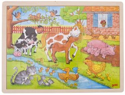 Goki houten puzzel boerderij dieren 48 stukjes educatief speelgoed