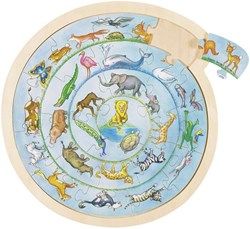 Goki houten dierenpuzzel - ronde legpuzzel 27 stukjes dierenmotief