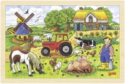 Goki houten puzzel boerderij - educatief speelgoed 24 stukjes