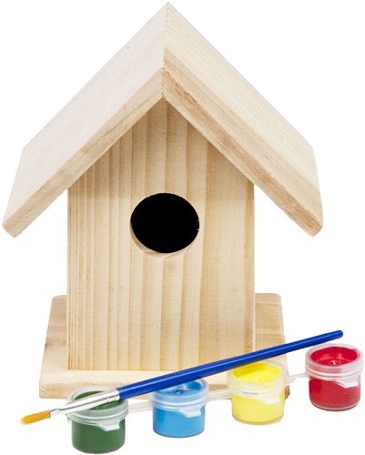 BS Toys Vogelhuis hout schilderen 13 cm inclusief verf en kwast-2