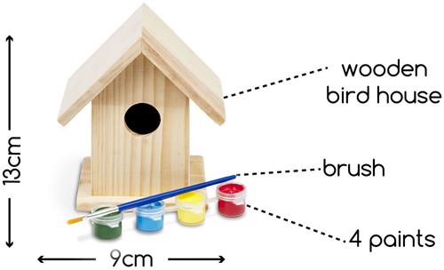 BS Toys Vogelhuis hout schilderen 13 cm inclusief verf en kwast-3