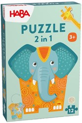 Haba puzzel dieren 2 in 1 - Olifant karton 12 stukjes