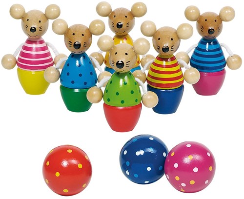 Goki houten kegelspel muizen - kleurrijk bowlingspel voor kinderen-2