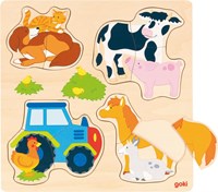 Goki houten puzzel boerderijdieren - educatief speelgoed 12 stukjes-3